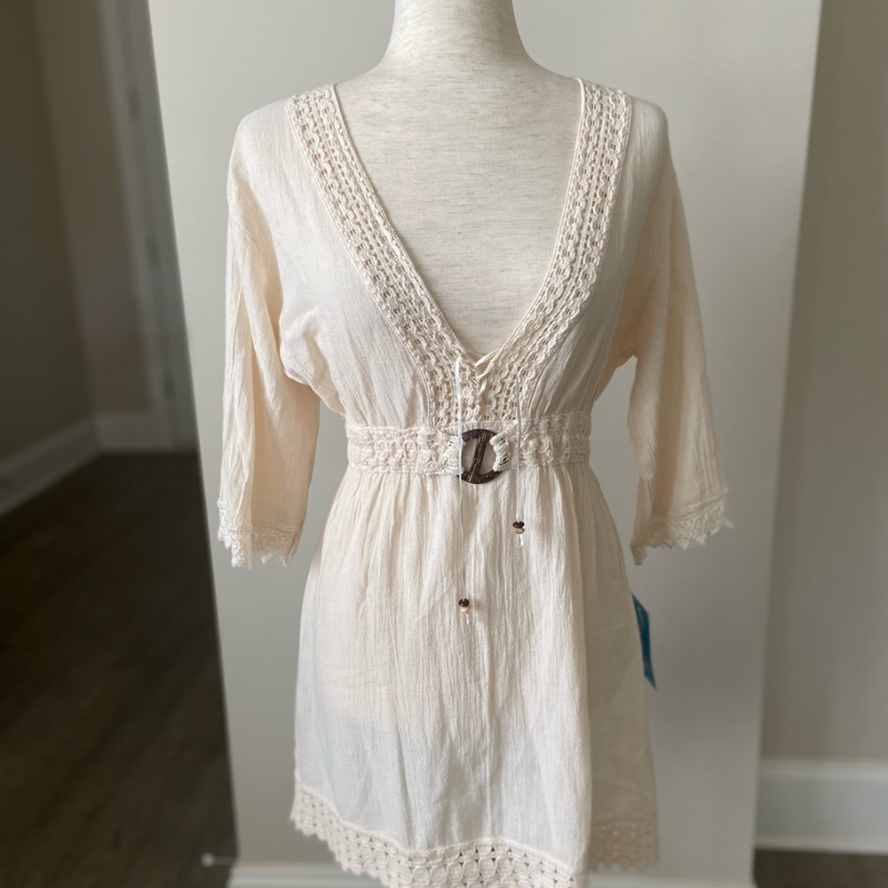 Cotton Beach Elegant Cream Swim Cover-Up Brand New With Tags